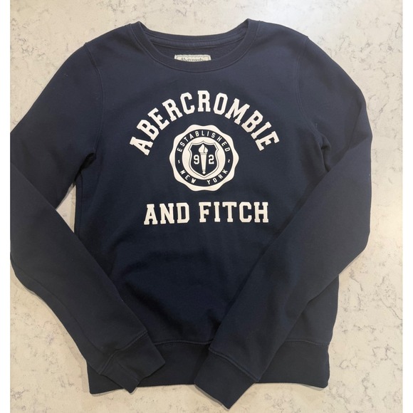 Abercrombie & Fitch Tops - Abercrombie & Fitch Navy Blue Graphic Crewneck Sweatshirt XS Established 1892